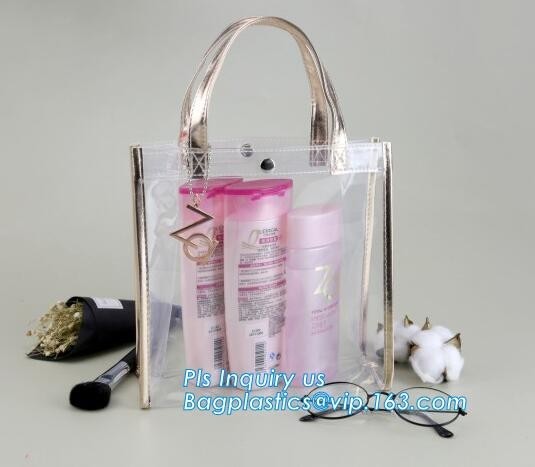 promotional clear pvc cosmetic bags handle zipper for sale, eco soft loop die