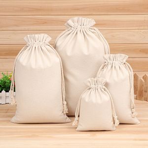 Eco Friendly Canvas Fabric Drawstring Bags Mini Size For Food Storage