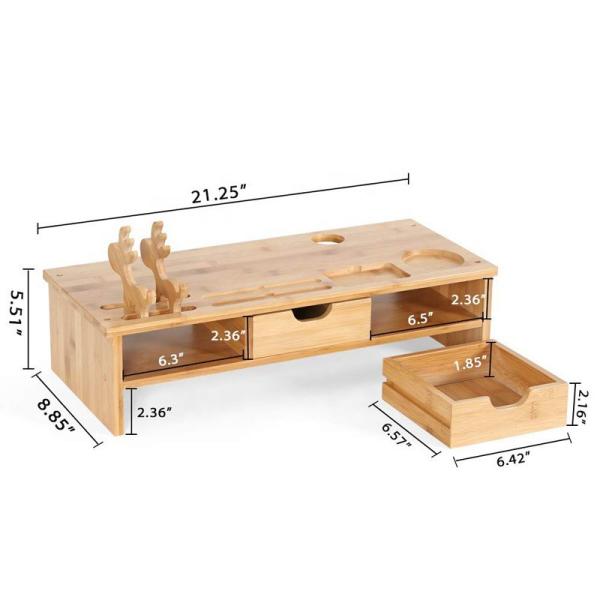 Single-Tier 54x22.5x14cm Bamboo Computer Monitor Riser with Desktop Stand and 2