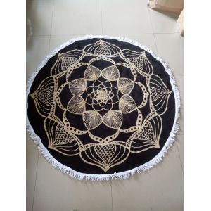 Custom Reactive Printed Cotton Circle Beach Towel Round with fringe tassels