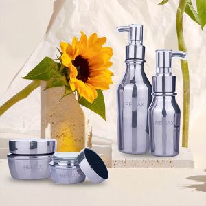 50g/50ml/120ml Glass cylinder Smooth silver/black bottle with silver/white pump