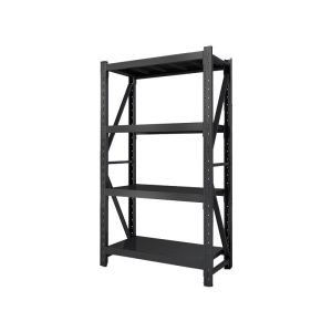 China Custom Heavy Duty Shelving 300 Kg Layer Garage Black 4 Tier Warehouse Storage Metal Stacking Shelf Rack Unit For Warehouse on sale