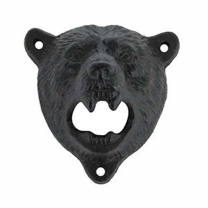 Unique Design Folk Art Cast Iron 3D Animal Bear Head Bar Wall Mounted Beer