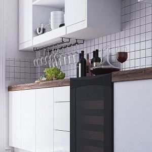 15.8-Inch Metal Wine Glass Rack Single Rail Under Cabinet Stemware Holder with