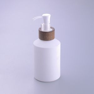 China 200ml Oblique Shoulder Coated White Glass Bamboo Cosmetic Jars With Wooden Cap on sale