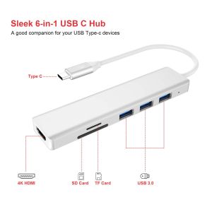 Cheap Usb C 6 In 1 Multiport Adapter To HDMI Splitter USB-A 3.1 Type-C Data Port 100W PD SD Card Reader for sale