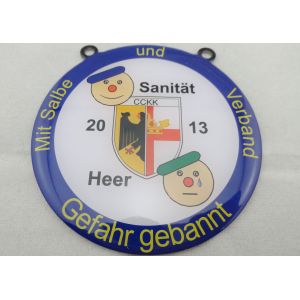 Stainless Steel Sanitat Karneval Silk Screen Printing Medal by Gefahr Gebannt, Flat or Double Side