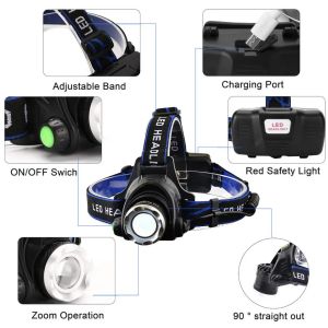 High power Rechargeable Waterproof LED COB Red Safety Light Headlamp Flashlight