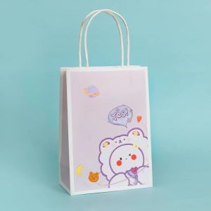 120gsm Bear Print Recyclable Kraft Paper Bags Custom Shopping Paper Bag For Food