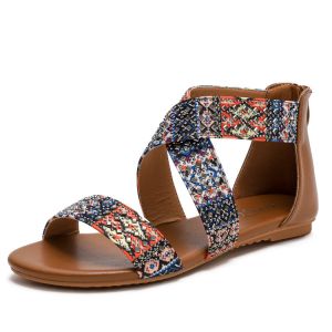 China BS059 Amazon Sandals Female Summer New Fashion Fairy Style Seaside Bohemian Ethnic Style Beach Flat Shoes on sale