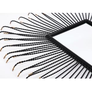 Metal Square Sunburst Wall Mirror Black Frame Dotted With Gold Color For Wall