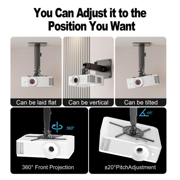 Quality Black Projector Ceiling Mount 25cm - 35cm Extendable Projector Ceiling Mount wholesale