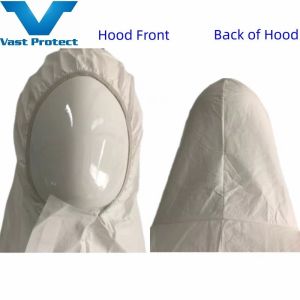 White Waterproof Coverall with Elastic Hood and Anti-Mildew/Anti-Bacterial