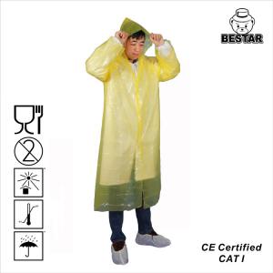 China Waterproof PE Plastic Disposable Rain Ponchos Gown With Hood on sale