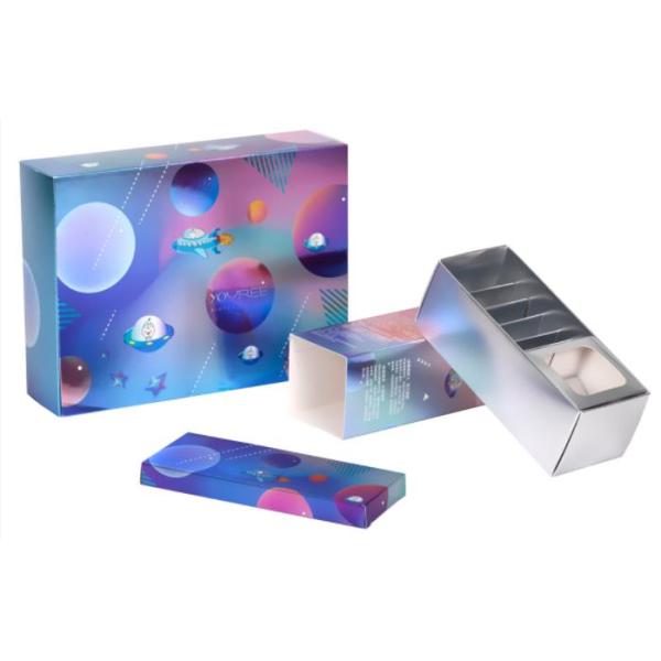 0.6mm Thick Cosmetic Packaging Boxes 6cm Width Custom Blue Debossed