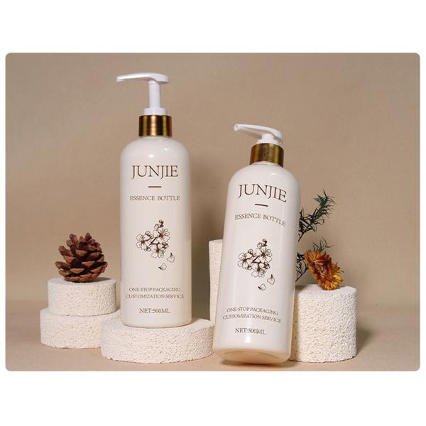 Empty 500ml Beige Shampoo Body Wash Conditioner Packaging Plastic Bottle With Aluminum Lotion Pump Dispenser