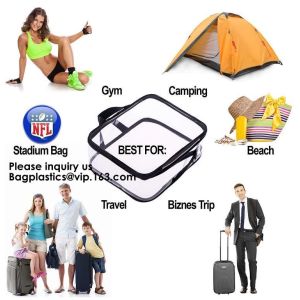 Clear Zipper Bag With Compression Packing Closure,Toiletry Bag With Pink Trim