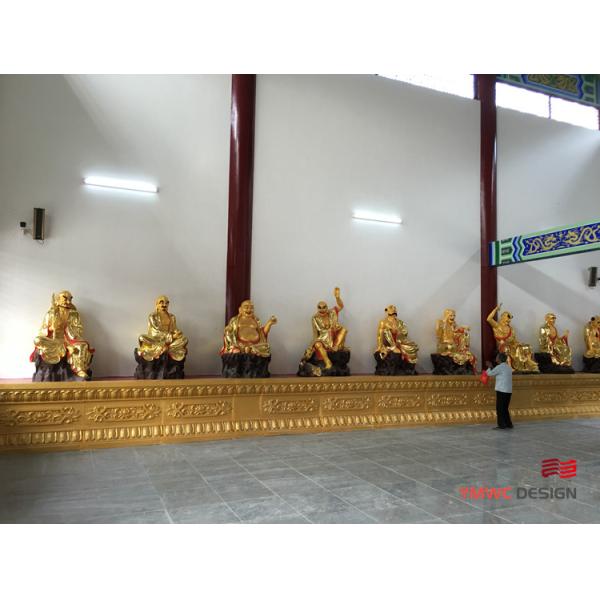 Gilded Red Copper Buddha Statue for Temple Customized Size and Indoor Group Sculpture