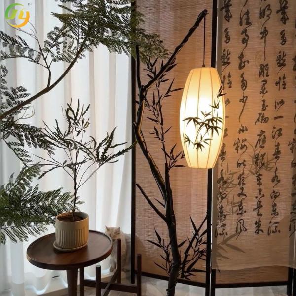 Quality New Chinese Style Modern Floor Light 1.5ｍ／1.8m Retro Branch Fabric Design Simple Floor Lamp wholesale