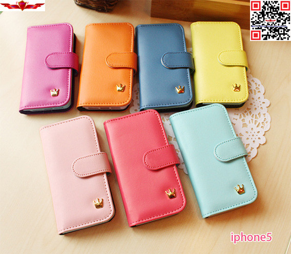 New Arrival Crown Type PU Flip Leather Cover Case For Iphone 4 4S 5 5S Multi