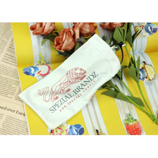 Quality White Silk Printing Microfiber Drawstring Eyeglass Pouch Small Size For Cellphone wholesale