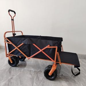 Rear Opening Folding Shopping Cart Trolley Beach Camping Folding Cart PU Wheel