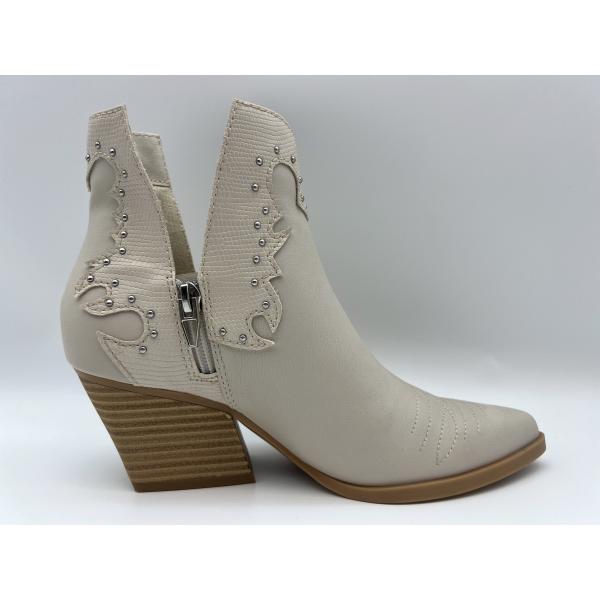 Quality ODM Womens Leather Dress Shoes Small Studs Self Natural Stack With Abs Heel wholesale