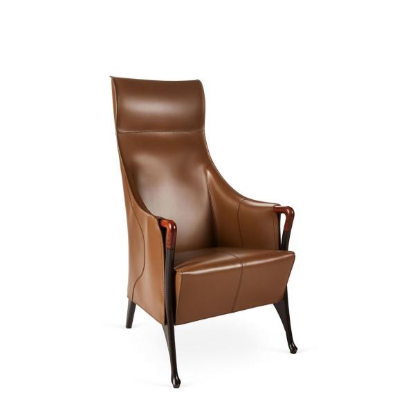 Quality Multi Density Progetti Leather Wing Chair , Solid Wood Dining Chairs wholesale