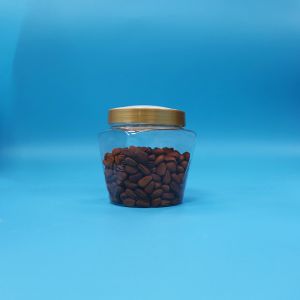 China Plastic PET Food Grade Wide Mouth Transparent Cookie Candy Jar With Screw Flat Lid on sale