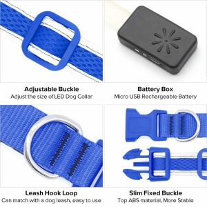 Durable Rechargeable Lighted Dog Collars Heavy Duty Nylon Webbing Material