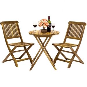 3-Piece Folding Acacia Wood Bistro Set Perfect for Outdoor Dining and Entertaini