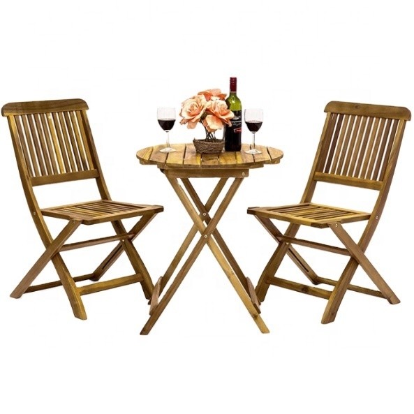 3-Piece Folding Acacia Wood Bistro Set Perfect for Outdoor Dining and Entertaini
