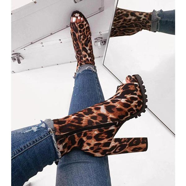 Quality Sexy Leopard Print 6Inch Women Open Toe Boot With Side Zipper wholesale