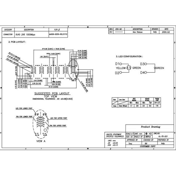 Custom Magnetic 10 Pin RJ45 Connector , RJ45 Ethernet Modular Jack Low Frequency