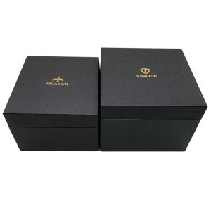 Custom Logo Luxury Paper Gift Box Packaging Black Watch Boxes Cases With Gold