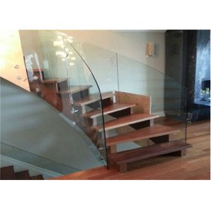 Cheap Standoff Glass Balustrade Curved Oak Staircase Painted Finish For Building Hotel for sale