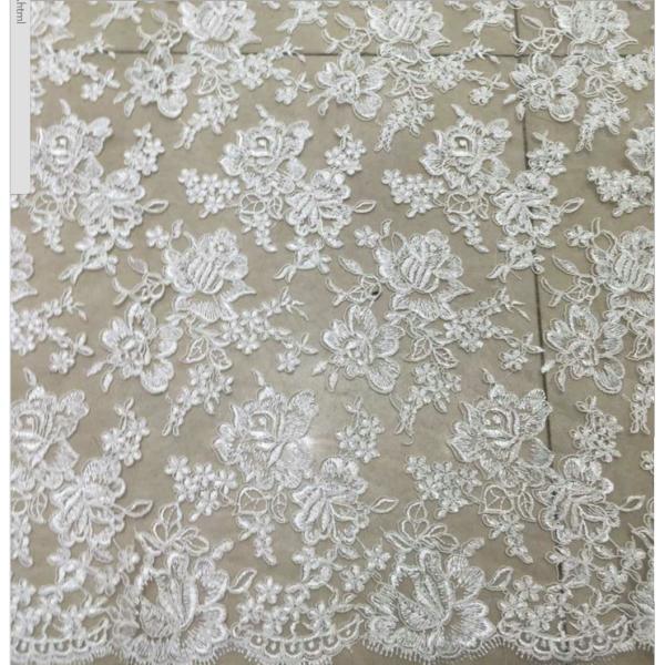 Quality Apparel Accessories Mesh Based Embroidery Lace Fabric Ivory Color wholesale