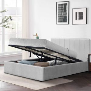 Double Size Upholstered Gas Lift Platform Bed Frames Hydraulic System With