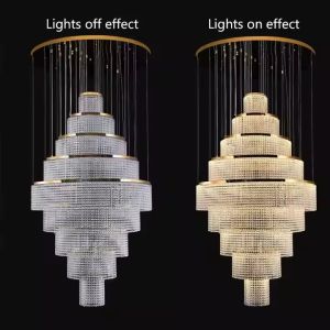 Crystal Modern Staircase Chandelier Lighting , Custom Large LED Pendant Light