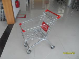 Cheap Steel Supermarket Shopping Carts 60L With red plastic parts and safety babyseat for sale