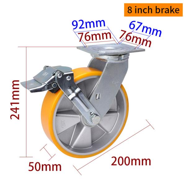 Heavy Duty Castors 200mm 8 Inch Swivel Caster With Brake 738-86A