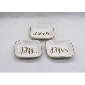 Customized Ceramic Jewelry Tray , Ceramic Ring Dish With Gold Printing