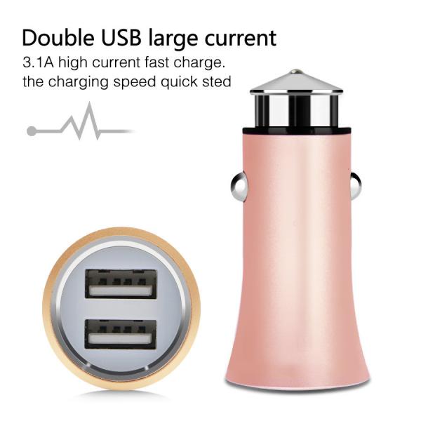 3.1A New Aluminium Alloy Dual USB Car Charger for iPhone iPad iPod Camera Car Charger
