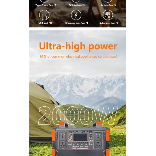 Huaping 2000W Portable Solar Station Renewable Energy Backup Generator Lithium Ion Battery Home Camping Car 1000W 300W 600W"