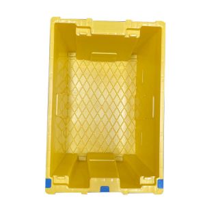 Yellow HDPE Plastic Moving Crate 60 X 40 X 27.5cm Nestable Reusable
