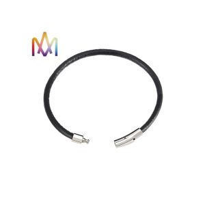 China Snap Fastener Black Woven Mens Leather Bracelets Engraved on sale