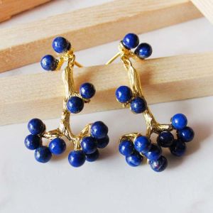 18K Gold Plated Sterling Silver Design Hawthorn Lapis Lazuli Drop Earrings