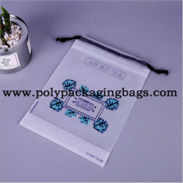 Gravure Printing 100mic Frosted Plastic Drawstring Bags Customized Logo