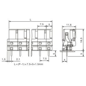 Female connector; with angle pins;with 2 locking latches; pin spacing 7.5mm / 0