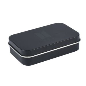 FDA Matt Black Rectangular Tin Box With Hinged Lid Metal Mint Tin